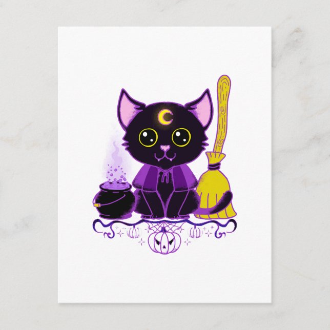 Carte D'accompagnement Jolie sorcière de chat noir d'Halloween (Devant)