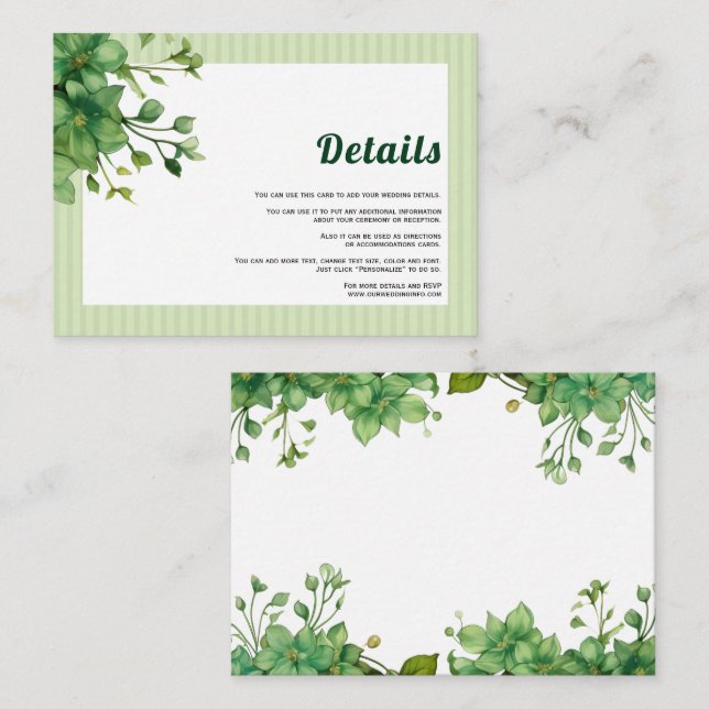 Carte D'accompagnement Jolie verdure et rayures détails de mariage printa (Devant / Derrière)