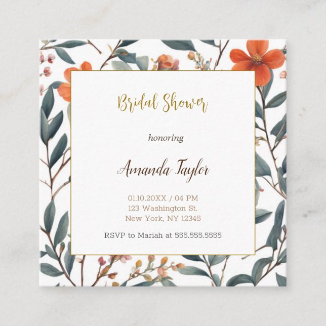 Carte D'accompagnement Jolies Fleurs Mariage Minimaliste (Devant)