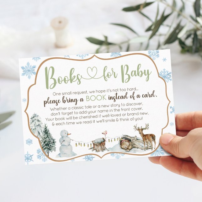 Carte D'accompagnement Jolis Animaux de la Forêt Hivernale et Flocons de  (Winter Woodland animals forest friends snowflake baby shower invitation books for baby insert card)