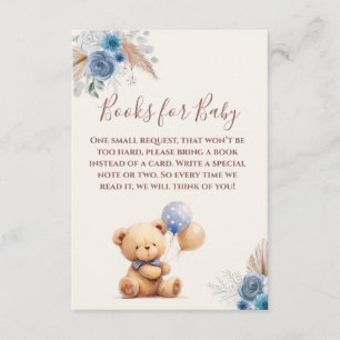 Carte D'accompagnement Jolis Ballons Ourson Boho Bleu Livres pour Bébé