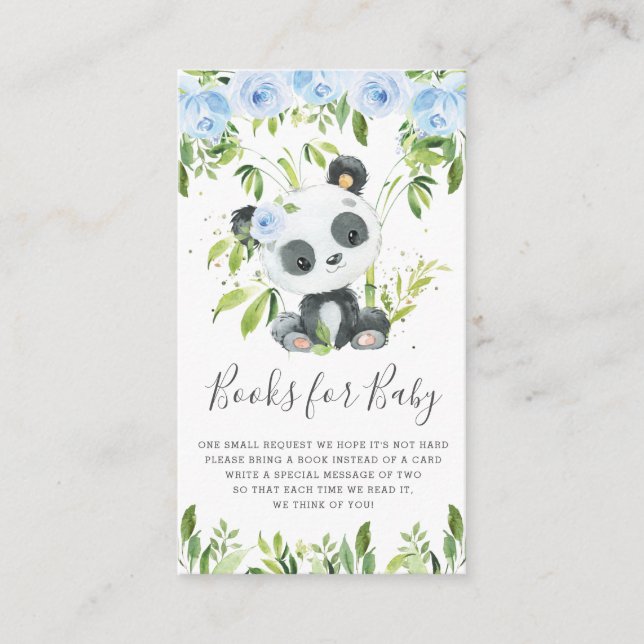 Carte D'accompagnement Jolis livres floraux bleus de pandas pour bébé (Devant)