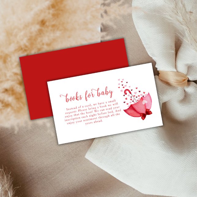 Carte D'accompagnement Jote Chérie Parapluie Livres Pour Baby shower (Cute Sweetheart Umbrella Bow Books For Baby Shower Enclosure Card)