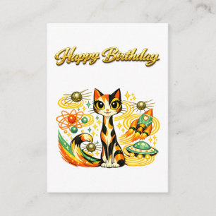 Carte D'accompagnement Joyeux anniversaire chat calicot sci-fi Age spatia