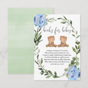 Carte D'accompagnement Jumeaux garçons nounours verdure livres bleus pour