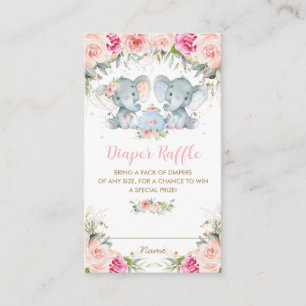 Carte D'accompagnement Jumelle fille éléphant rose floral Diaper thé
