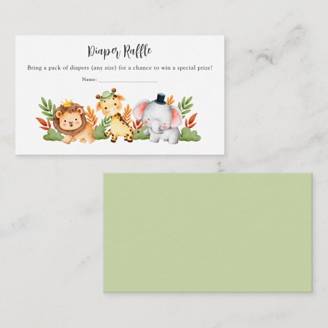 Carte D'accompagnement Jungle Animal Safari Baby shower Déchets Raffle (Devant / Derrière)