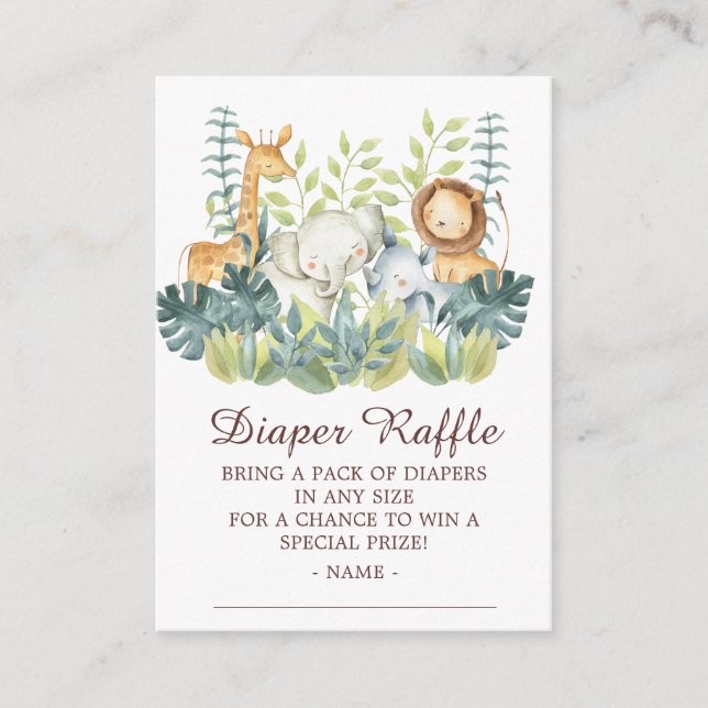 Carte D'accompagnement Jungle Animaux Baby shower Déchets Raffle (Devant)
