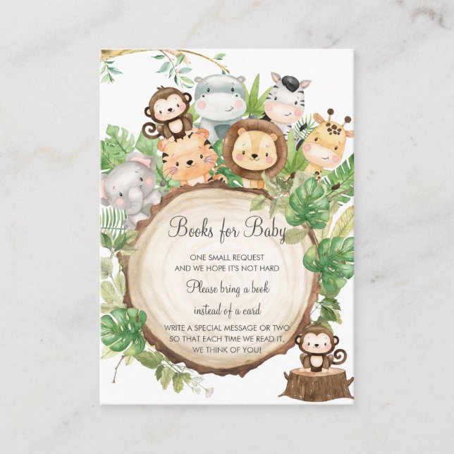 Carte D'accompagnement Jungle Animaux Baby shower verdoyant Apportez un l (Devant)