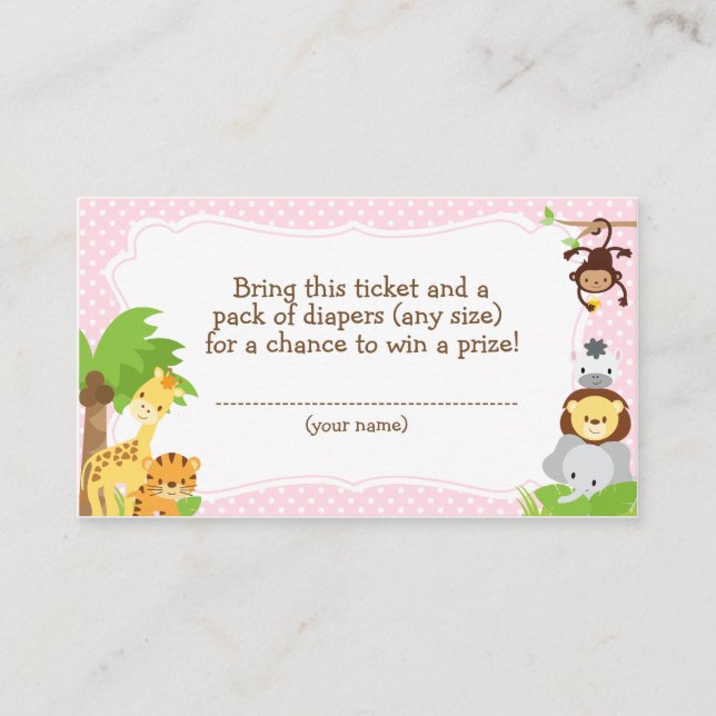 Carte D'accompagnement Jungle Baby shower Diaper Raffle billet rose (Devant)