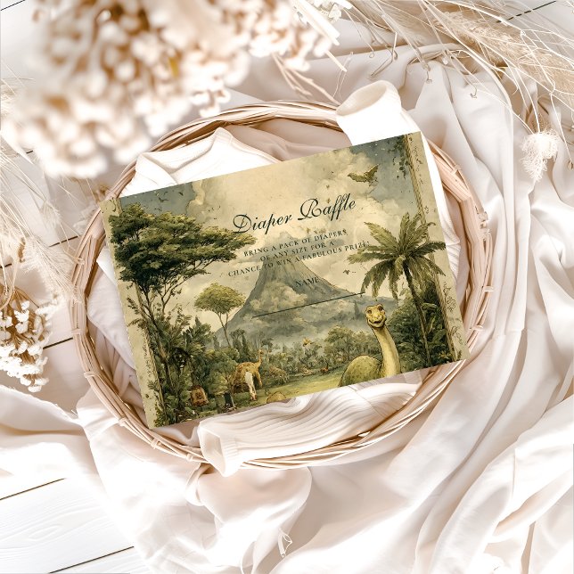 Carte D'accompagnement Jungle Dinosaur Baby Shower Diapper Raffle (Créateur téléchargé)