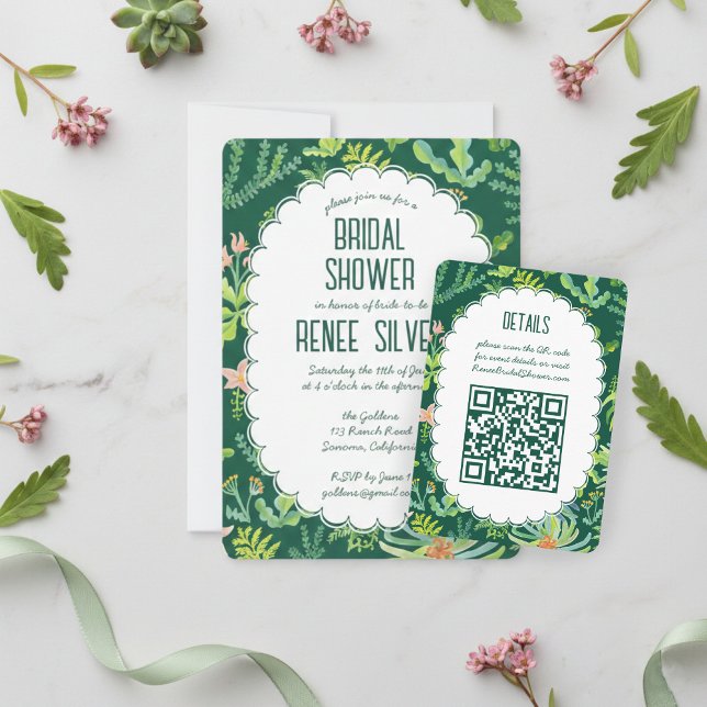Carte D'accompagnement Jungle Garden Watercolor Custom QR BRIDAL SHOWER (Jungle Garden Watercolor Hand-painted Custom QR BRIDAL SHOWER Enclosure Card
)