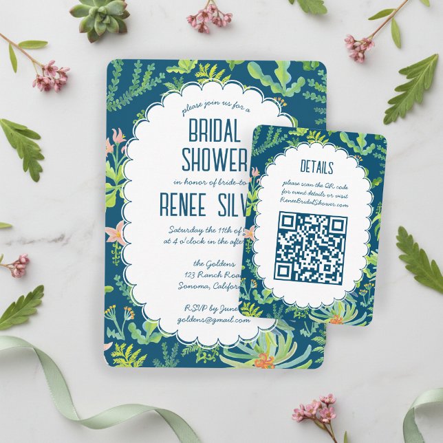 Carte D'accompagnement Jungle Garden Watercolor Custom QR BRIDAL SHOWER (Jungle Garden Watercolor hand-painted Custom QR BRIDAL SHOWER Enclosure Card
)