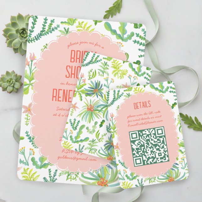 Carte D'accompagnement Jungle Garden Watercolor Custom QR BRIDAL SHOWER (Jungle Garden Watercolor Hand-painted Custom QR BRIDAL SHOWER Enclosure Card
)