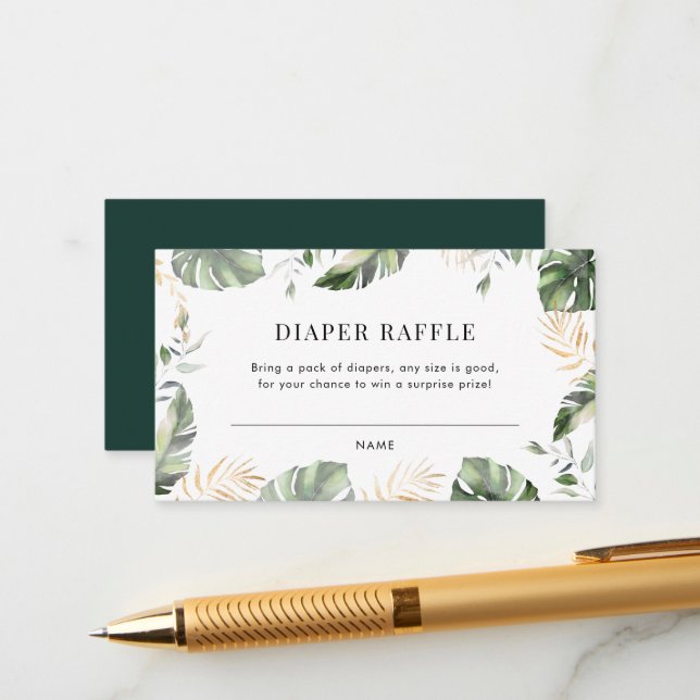 Carte D'accompagnement Jungle Palm Girl Baby shower Déchets Raffle (Devant/Arrière en situation)