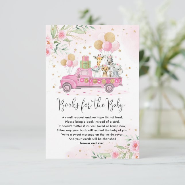 Carte D'accompagnement Jungle Party Animaux Ballons Livres pour bébé fill (Debout devant)