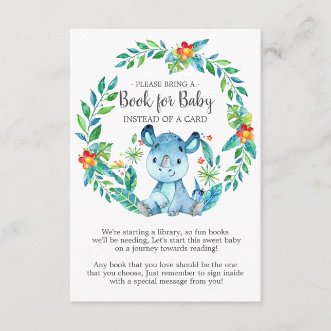 Carte D'accompagnement Jungle Rhino Baby shower Book for Baby Card (Devant)