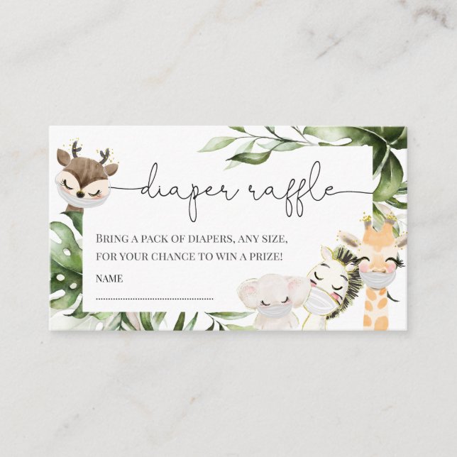 Carte D'accompagnement Jungle Safari Animaux Baby shower Déchets Raffle (Devant)