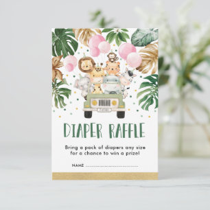 Carte D'accompagnement Jungle Safari Balloon rose Baby Girl Raffle de cou