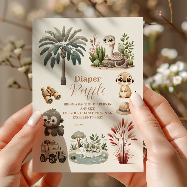 Carte D'accompagnement Jungle tropicale Safari Animaux Garçon Raffle Diap (Créateur téléchargé)