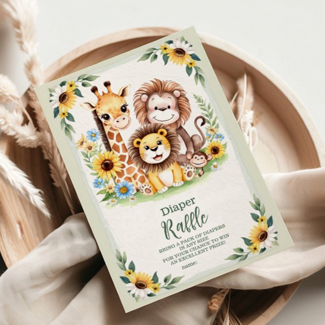 Carte D'accompagnement Jungle tropicale Safari Animaux Raffle Diapper (Créateur téléchargé)