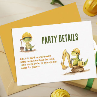 Carte D'accompagnement Jurassic Construction Zone Boy Birthday Party