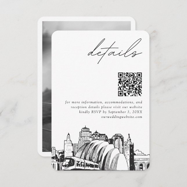 Carte D'accompagnement Kansas City Mariage moderne Détails QR Code (Devant / Derrière)