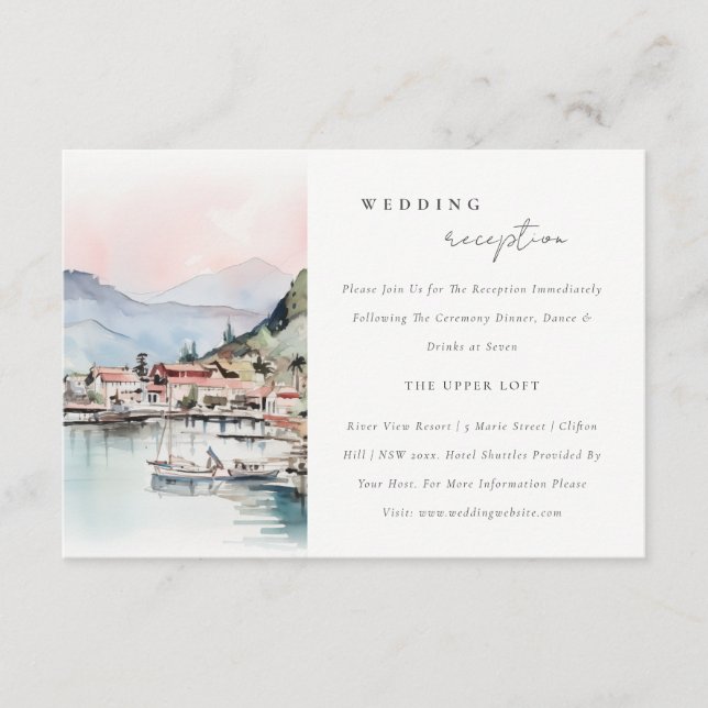 Carte D'accompagnement Kauai Hawaii Watercolor Scape Wedding Reception (Devant)