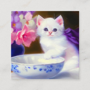 Carte D'accompagnement Kitten blanc vintage avec ruban violet
