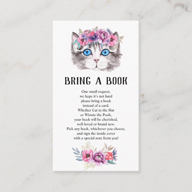 Carte D'accompagnement Kitten Kitty Chat rose floral Livres pour bébé (Devant)