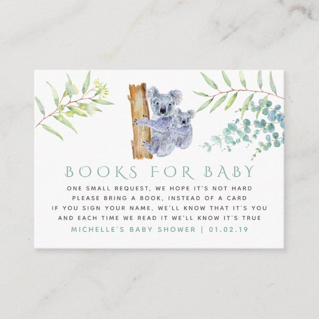 Carte D'accompagnement Koala Bear Eucalyptus Feuilles Demande de livre bé (Devant)