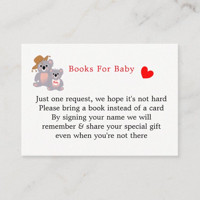 Carte D'accompagnement Koala Bears Super Cute Books For Baby Request (Devant)