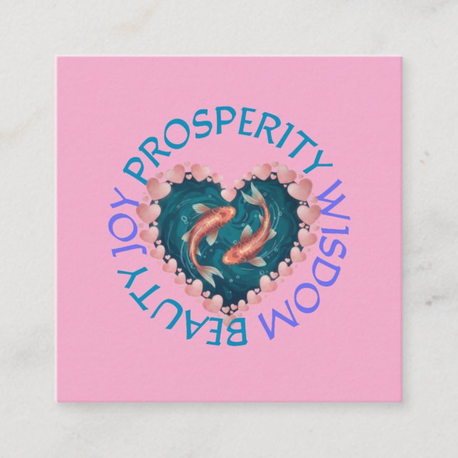Carte D'accompagnement Koi bonne fortune rose et turquoise  (Devant)