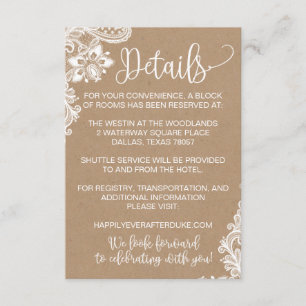 Carte D'accompagnement Kraft Lace and Lights Rustic Mariage Detail Card