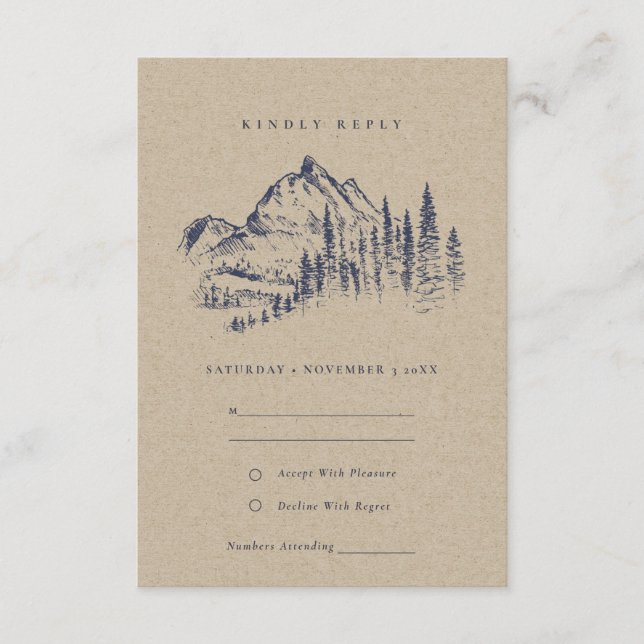 Carte D'accompagnement Kraft Pine Woods Mountain Sketch Wedding RSVP (Devant)
