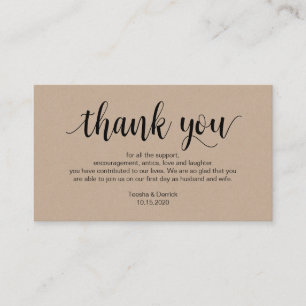 Carte D'accompagnement Kraft rustique, Script noir, Merci Mariage