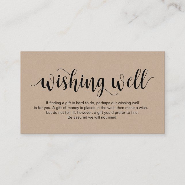 Carte D'accompagnement Kraft rustique, Script noir, Wishing Mariage (Devant)