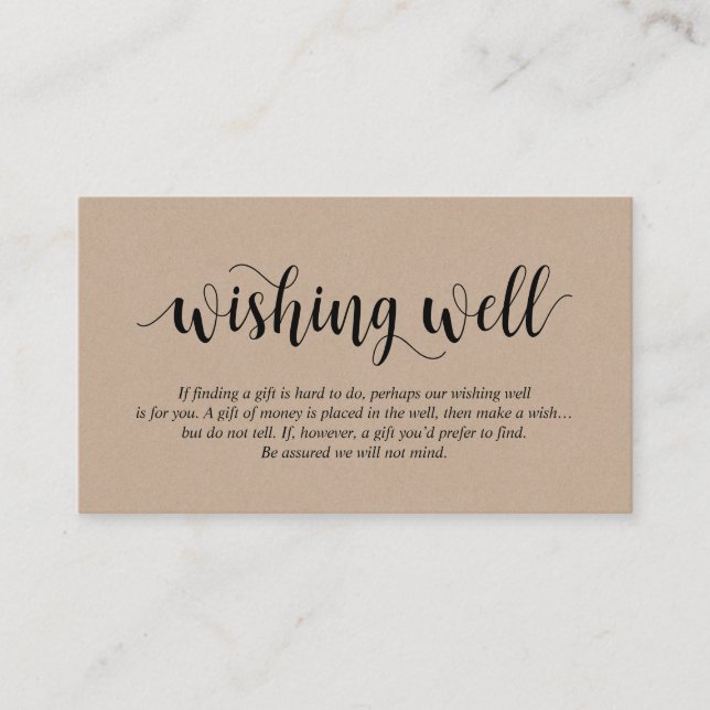 Carte D'accompagnement Kraft rustique, Script noir, Wishing Mariage (Devant)
