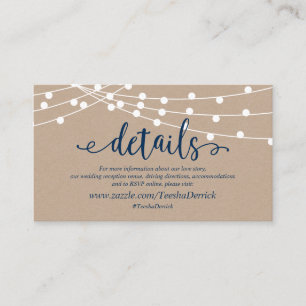 Carte D'accompagnement Kraft String Light, Navy Blue, détails Mariages