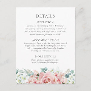 Carte D'accompagnement Kristina Pastel Rose Floral Boho Détails du Mariag