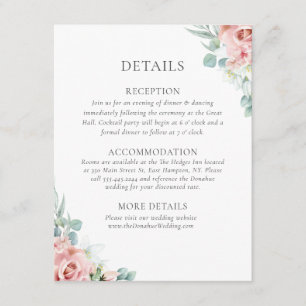 Carte D'accompagnement Kristina Pastel Rose Floral Boho Détails du Mariag