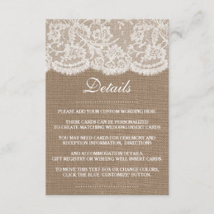 Carte D'accompagnement La collection de Mariages Burlap & Lace
