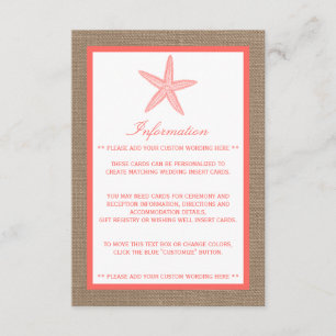Carte D'accompagnement La collection de mariages de Coral Starfish Burlap