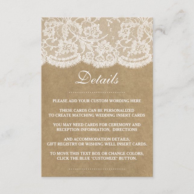 Carte D'accompagnement La collection de Mariages Kraft & Lace (Devant)