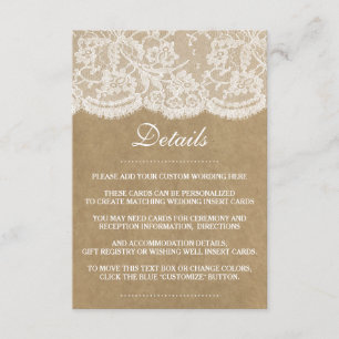 Carte D'accompagnement La collection de Mariages Kraft & Lace