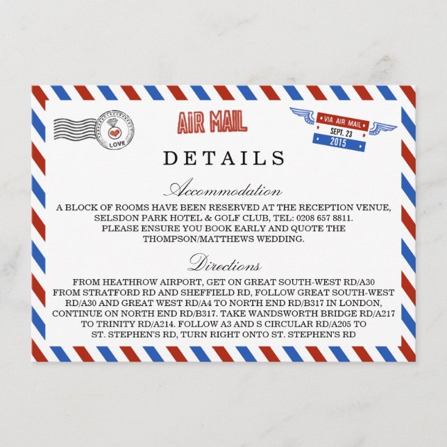 Carte D'accompagnement La collection moderne de Mariages Airmail (Devant)