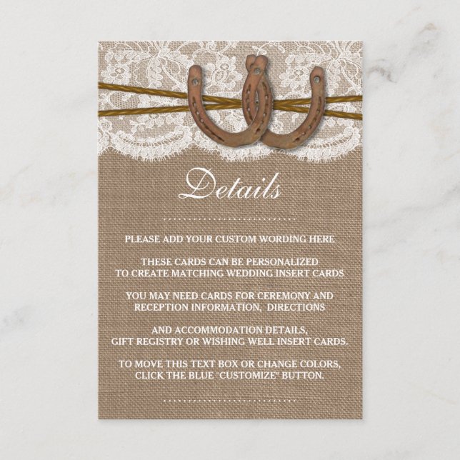 Carte D'accompagnement La collection Rustic Horseshoe Mariage (Devant)