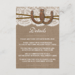 Carte D'accompagnement La collection Rustic Horseshoe Mariage