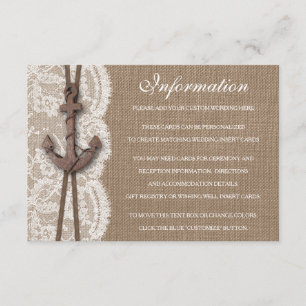 Carte D'accompagnement La collection Rustique de Mariages d'Ancres nautiq