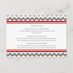 Carte D'accompagnement La direction de mariage carde Chevron gris rouge